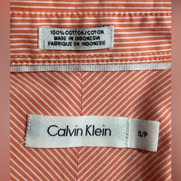🧡Calvin Klein Long-Sleeve Button-Down Shirt - Light Orange with White Stripes - Picture 7 of 8